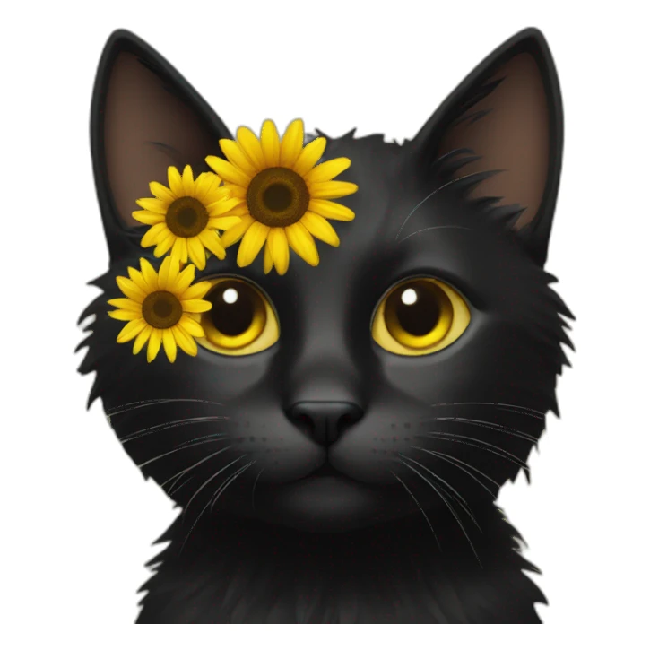black cat with sunflower around its face sticker