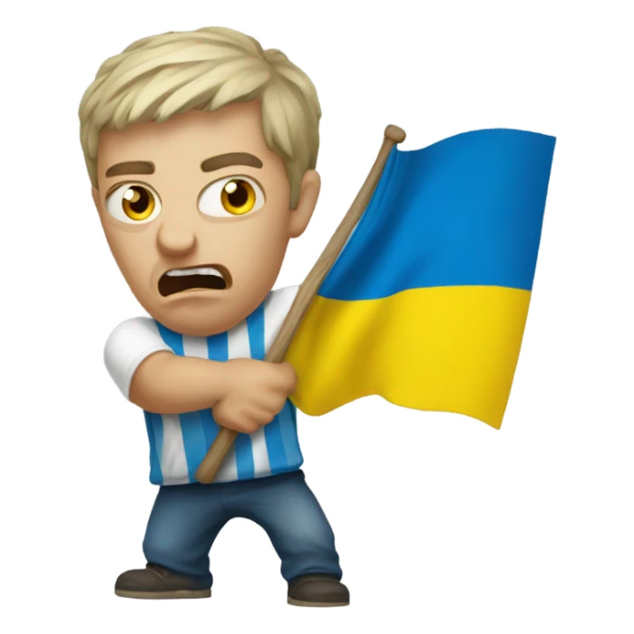 realistic angry Ukrainian with ukranian flag sticker