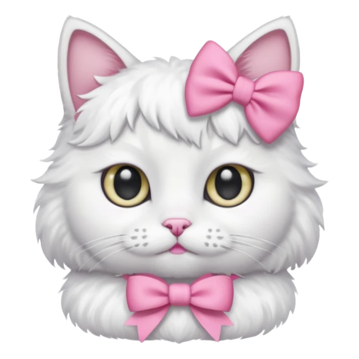 A white cat wearing a pink bow sticker