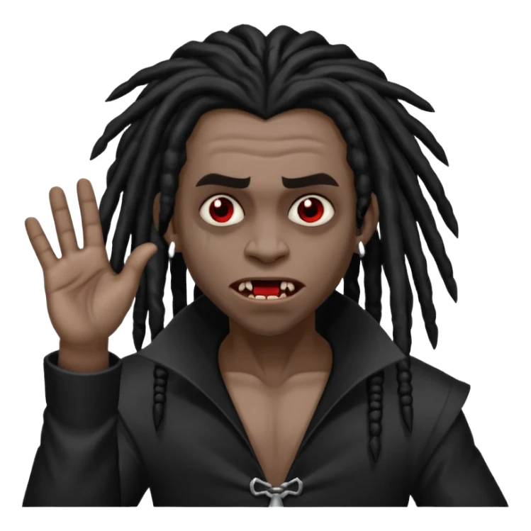 A black vampire with dreads throwing up 900 sticker