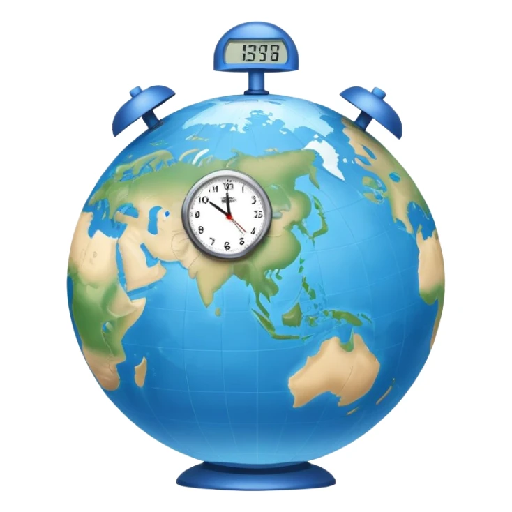 Earth globe with a small clock in the bottom corner, iOS style sticker