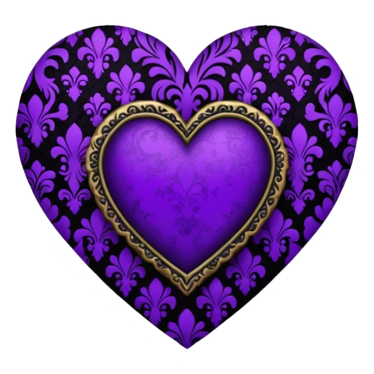 goth heart with purple and black damask pattern sticker