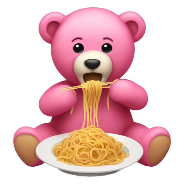 pink teddy bear eating spaghetti sticker