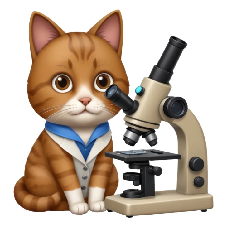 cat researcher peering through a microscope sticker