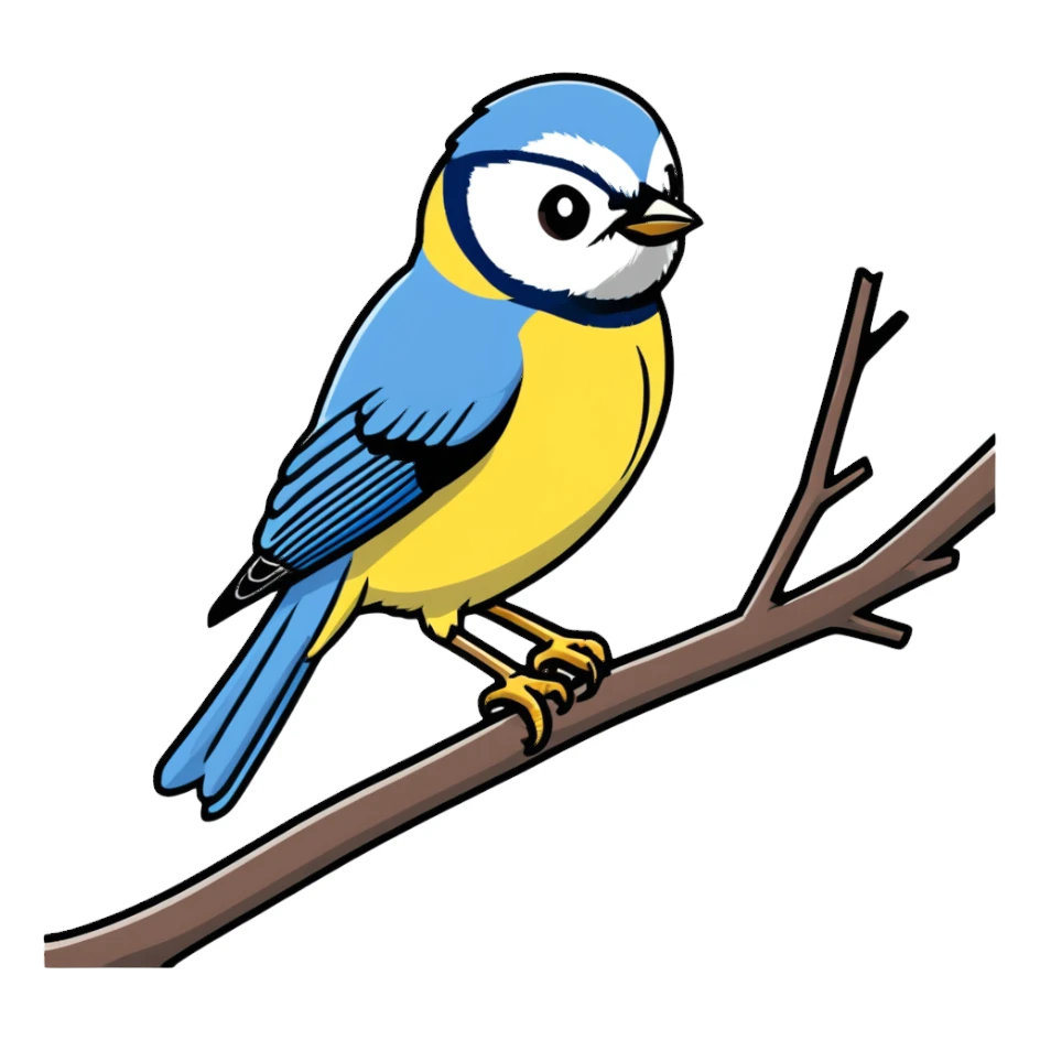 Eurasian blue tit bird on branch sticker