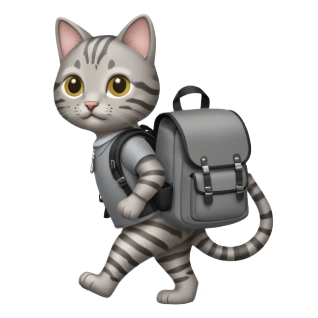 a cat walking with a backpack
 sticker