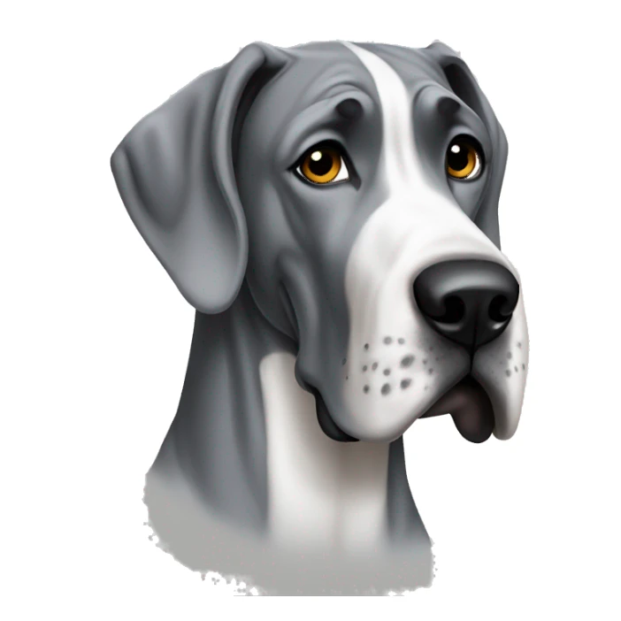 Grey Great Dane with white chest sticker