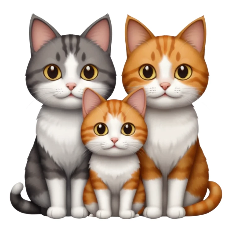 3 different coloured tiny short haired cats, including a dark brown tabby and white cat, and a dark grey and white and a ginger and white sticker