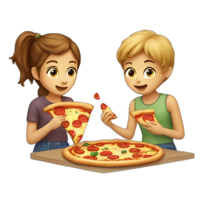 girl and boy eating pizza sticker