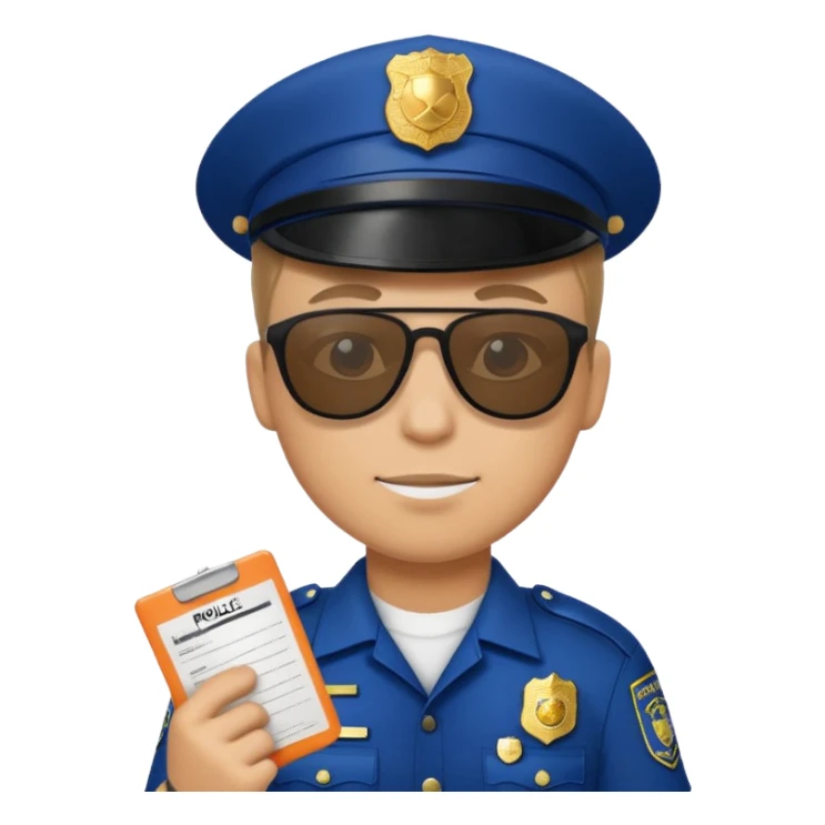 Police writing ticket with sunglasses on sticker