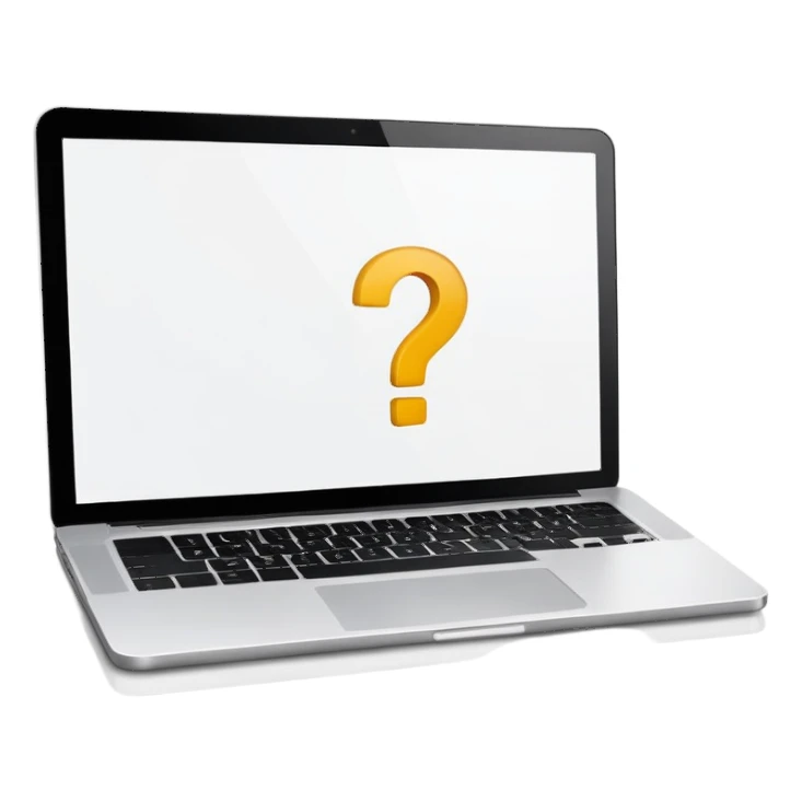laptop screen showing a bold question mark sticker