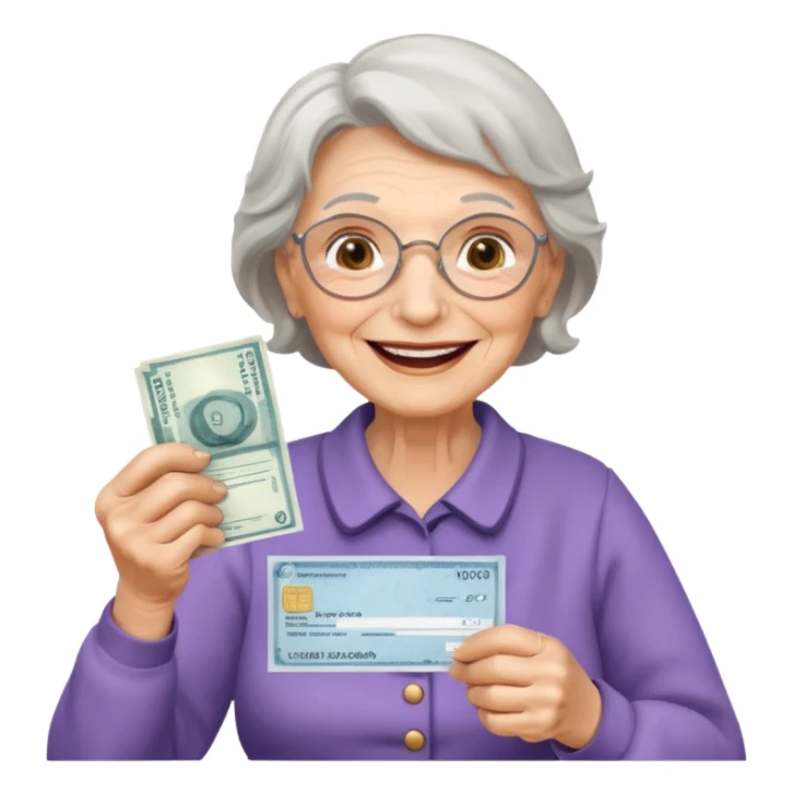сгенерируй пожилая женщина получает пенсию sticker
