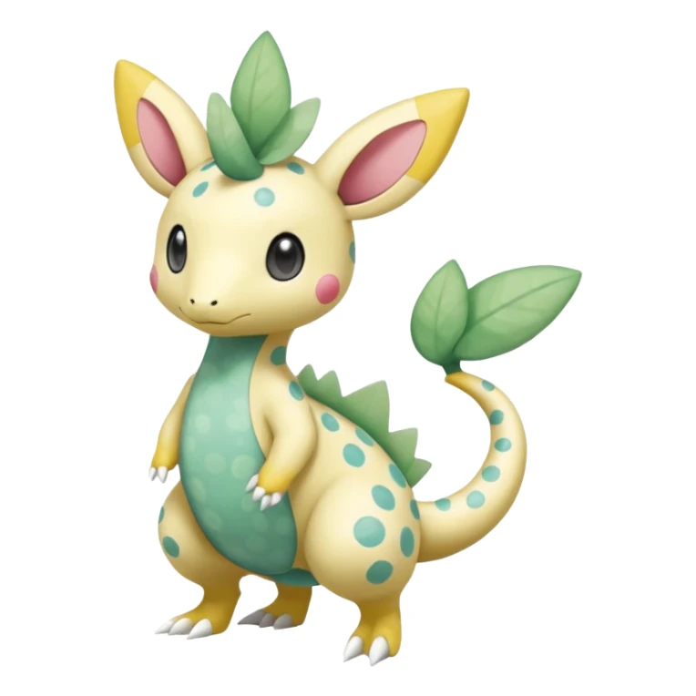 Blushing Spotted Dotted randomly Splash-marked Leavanny-Gallade-Ampharos-Inteleon-Nidoqueen-Fakémon-Pokémon-hybrid-fusion-creature, full body sticker