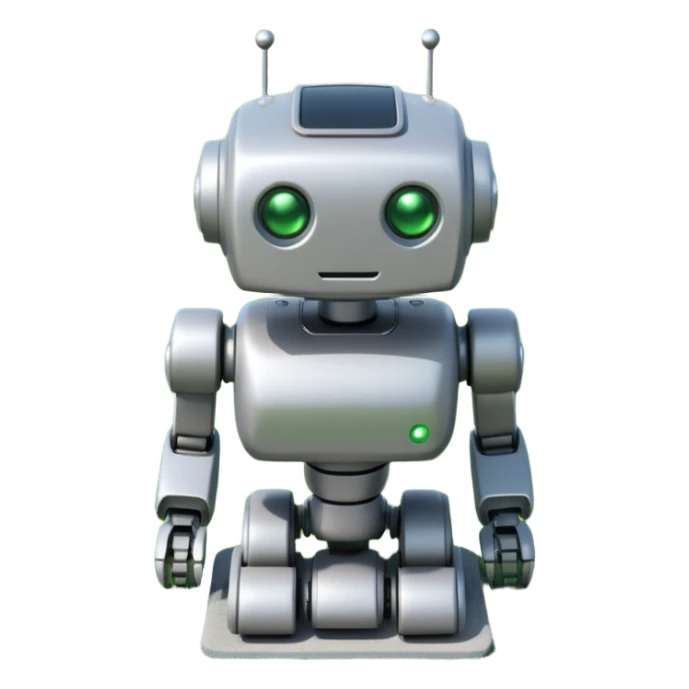 a small robot stands on a square playing field sticker