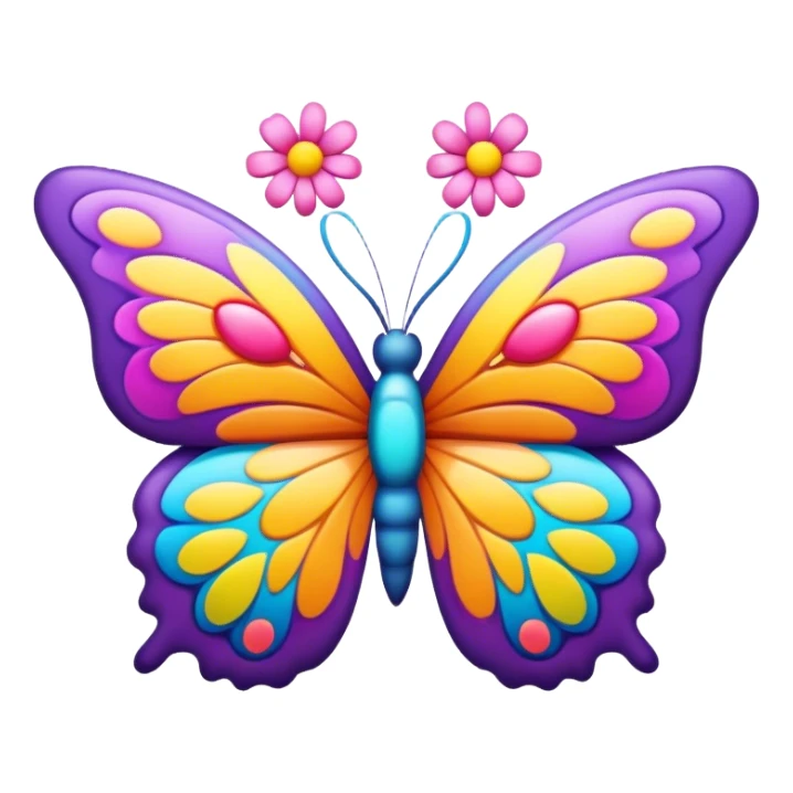 3D, psychedelic colored hippie style butterfly with flowers sticker