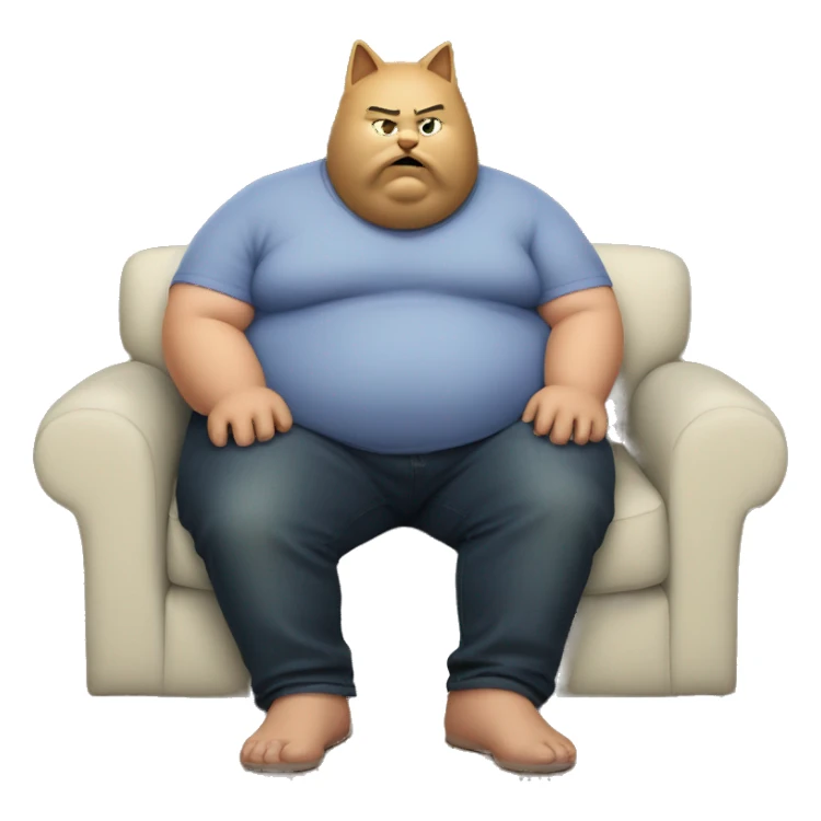Fat man with cat head on the couch sticker