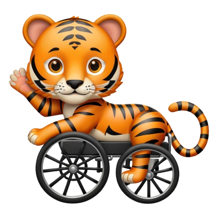 tiger in a wheel chair with hands up sticker