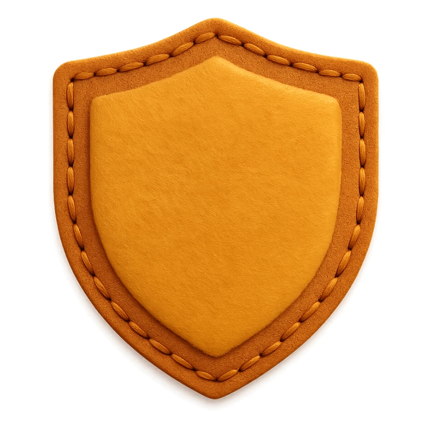 <StylePrompt>
  <Name>Minimal Felt Appliqué Icon</Name>
  <Description>
    A soft, handcrafted felt icon style with lightly padded forms, simple shapes, and clean outlines. Features slightly more visible stitching for tactile charm while maintaining a low-detail aesthetic.
  </Description>
  <VisualProperties>
    <Material>Felt</Material>
    <Texture>Soft, matte surface with subtle fiber detail</Texture>
    <Stitching>
      <Type>Threaded edge stitch</Type>
      <Color>Muted orange or warm brown</Color>
      <Pattern>Evenly spaced running stitch around edges</Pattern>
      <Thickness>Medium (approximately 10% more pronounced than minimal)</Thickness>
      <Contrast>Moderate (stitch color clearly distinct from base felt)</Contrast>
    </Stitching>
    <Padding>Low to moderate—slightly raised but not deeply dimensional</Padding>
    <Edges>Smooth and rounded with clean curves</Edges>
    <ColorPalette>
      <Primary>Warm yellows, oranges, and browns</Primary>
      <Accent>Dark brown for facial features</Accent>
      <Background>Neutral off-white or soft beige</Background>
    </ColorPalette>
  </VisualProperties>
  <FacialFeatures>
    <Eyes>Small round dots</Eyes>
    <Nose>Simple oval or triangle</Nose>
    <Mouth>Minimal curved line or none</Mouth>
    <DetailLevel>Low</DetailLevel>
  </FacialFeatures>
  <Rendering>
    <Lighting>Soft and diffused</Lighting>
    <Shadows>Subtle, barely visible</Shadows>
    <Perspective>Front or side profile, flat angle</Perspective>
  </Rendering>
  <Applicability>
    <SubjectType>Animals, symbols, objects</SubjectType>
    <OutputFormat>Icon, patch, or sticker</OutputFormat>
  </Applicability>
</StylePrompt>

{subject} = shield sticker