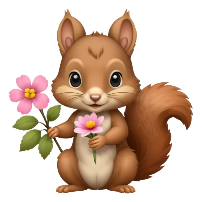 baby squirrel hold a flower sticker