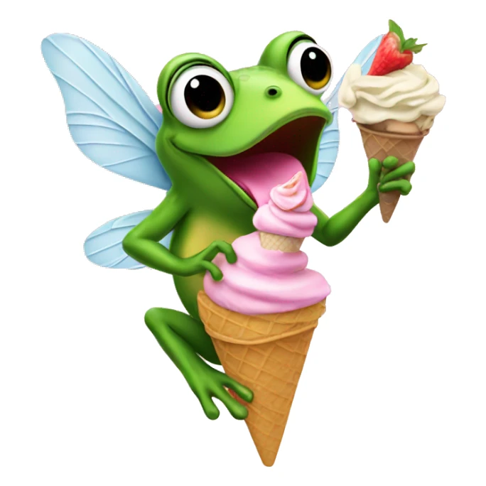 frog eating ice cream w pink wings sticker