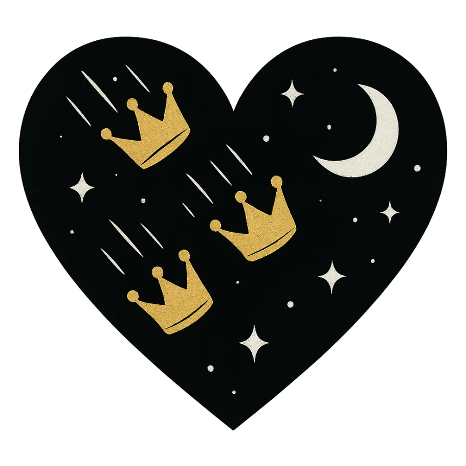 emo heart with night sky and falling crowns, remove background sticker