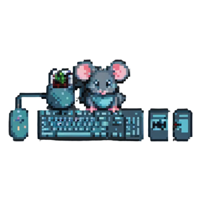 mouse and keyboard together pixel art style sticker