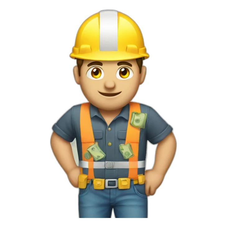 Builder with money sticker