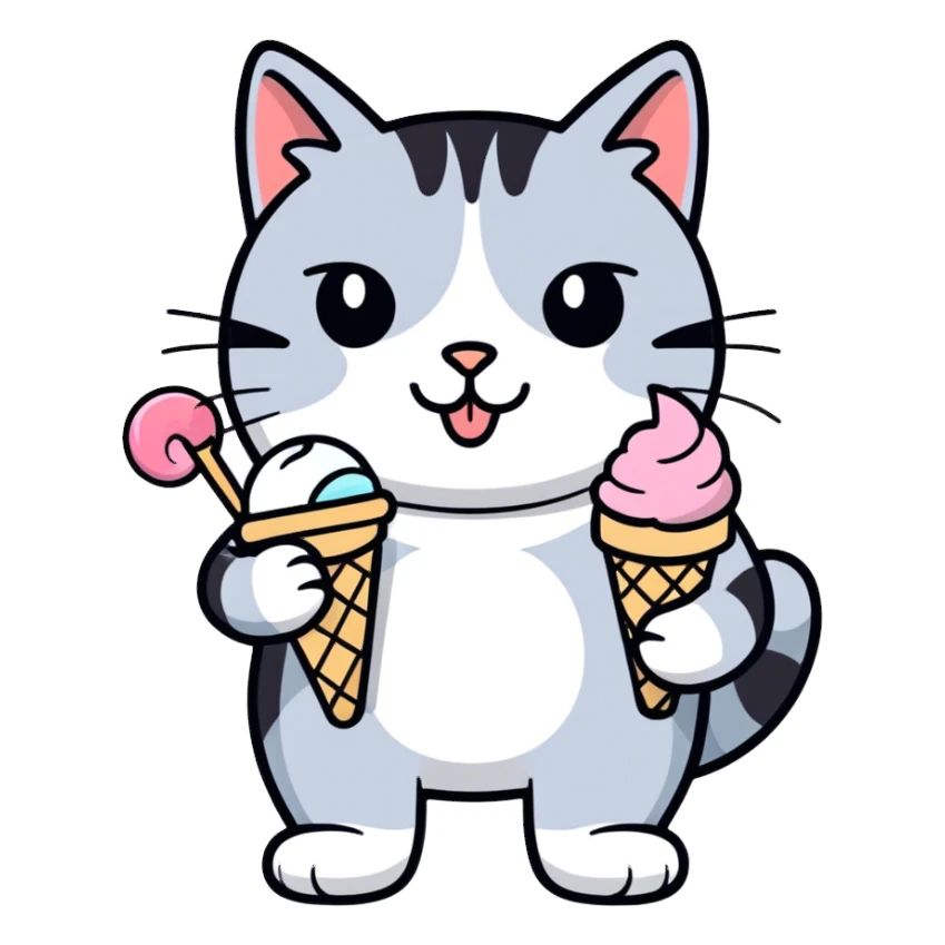Cat eating ice cream sticker
