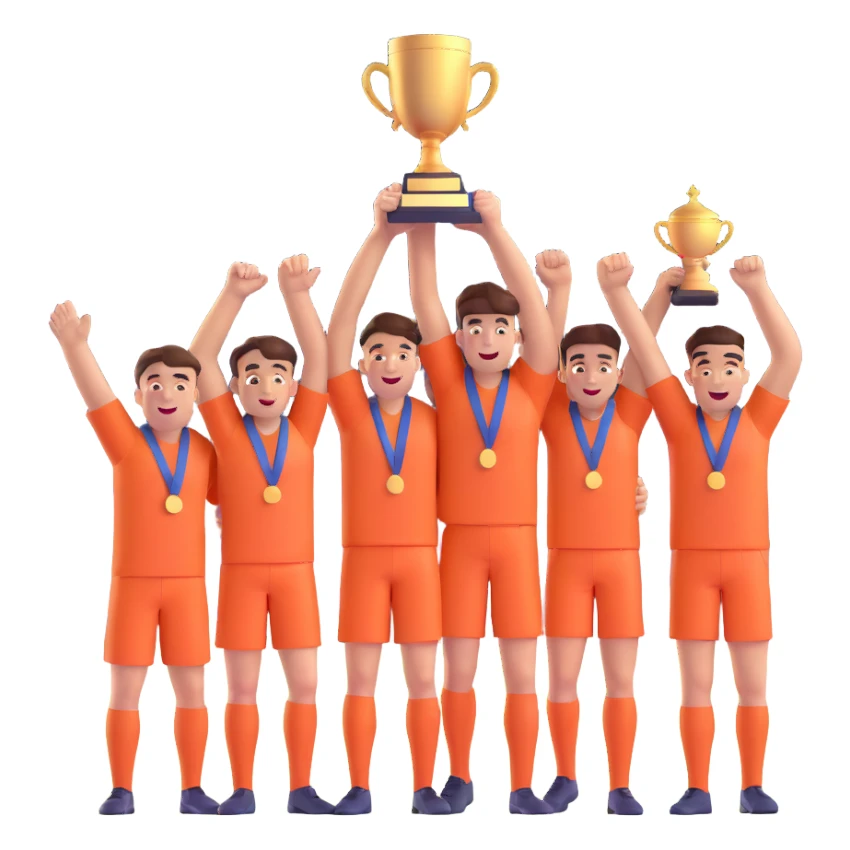 team celebrating with trophy sticker