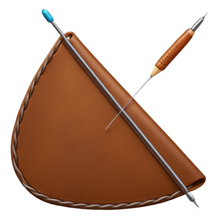 a string and a needle going through a piece of leather, clear depiction sticker