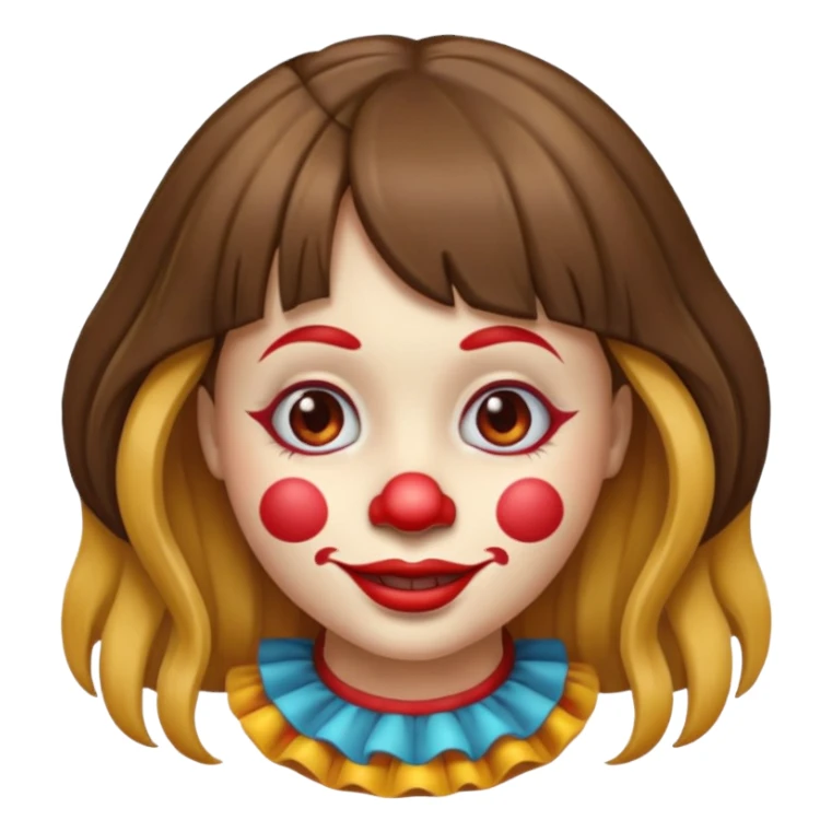 A clown emoji with brunette bangs long hair sticker