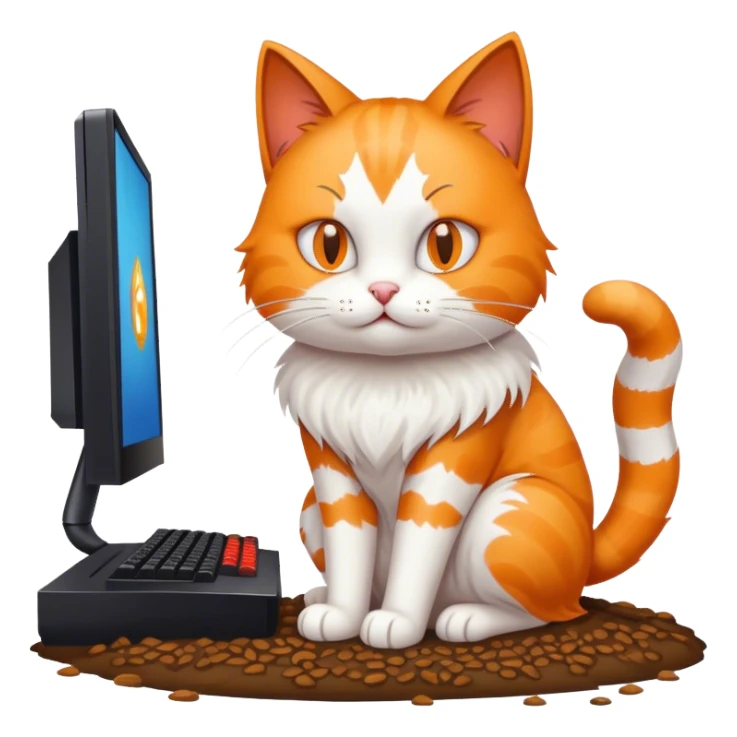 Cat sitting on poop with gaming pc sticker