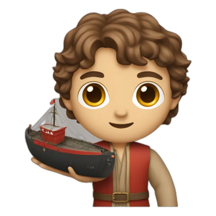 frodo holding a red freight ship boat sticker