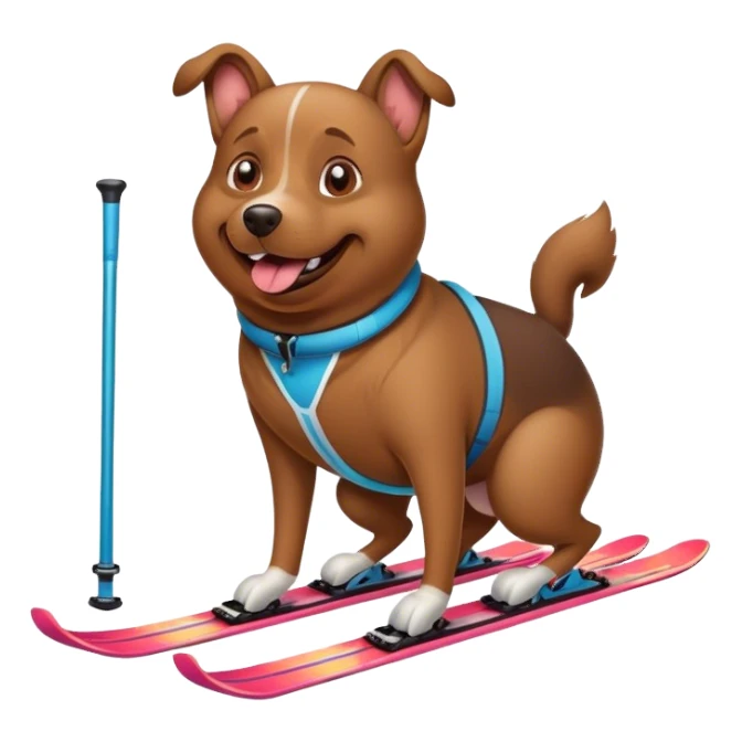 Fat brown dog on skis sticker