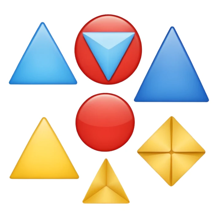 overlapping colorful shapes: red circle, blue square, yellow triangle sticker