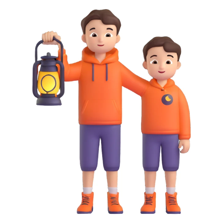 little boy holding a lantern with a moon design sticker