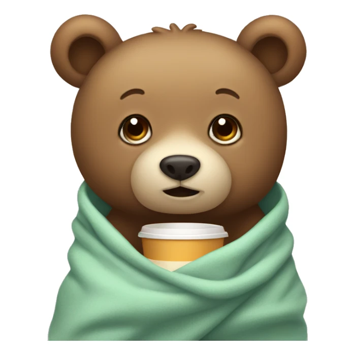 Cute little bear wrapped in a blanket drinking coffee sticker