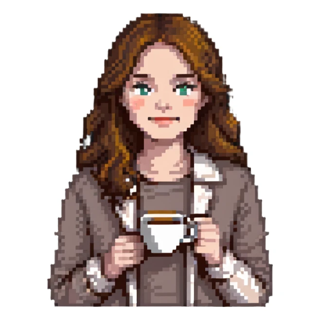 brown-haired woman drinking coffee sticker