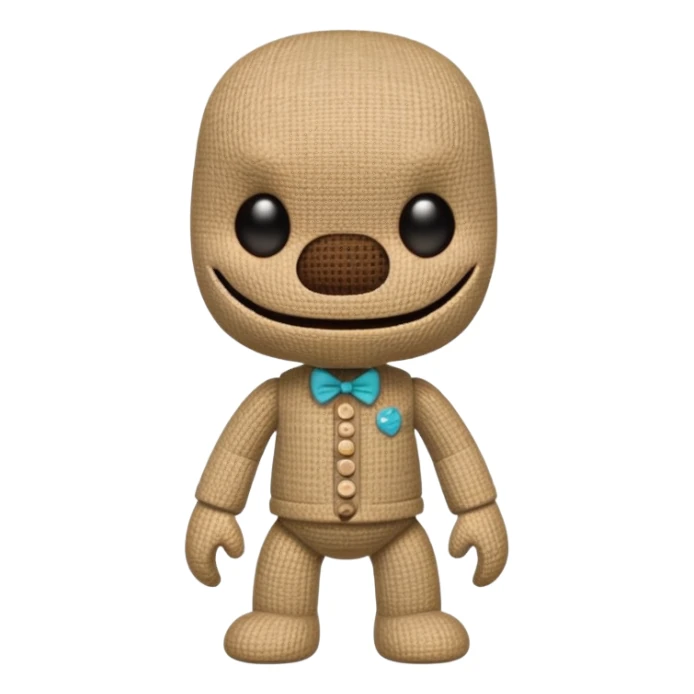 Make me a realistic Sackboy character from littlebigplanet game sticker