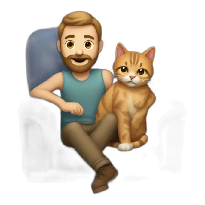 man with beard with cat on lap sticker