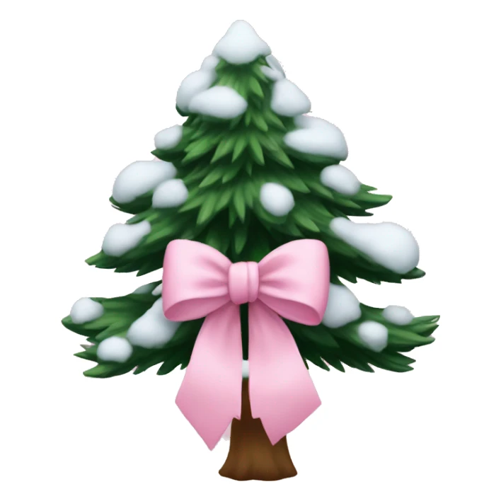 a pine tree with snow and a light pink bow sticker