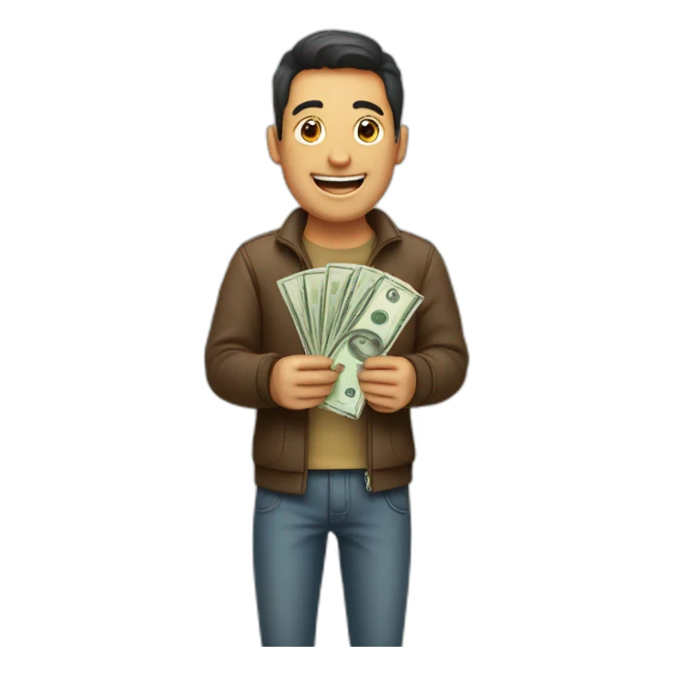 Happy man holding money sticker