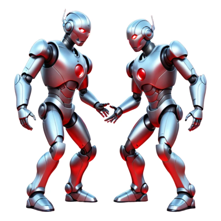 robotic fight between two futuristic robots like ultron   sticker