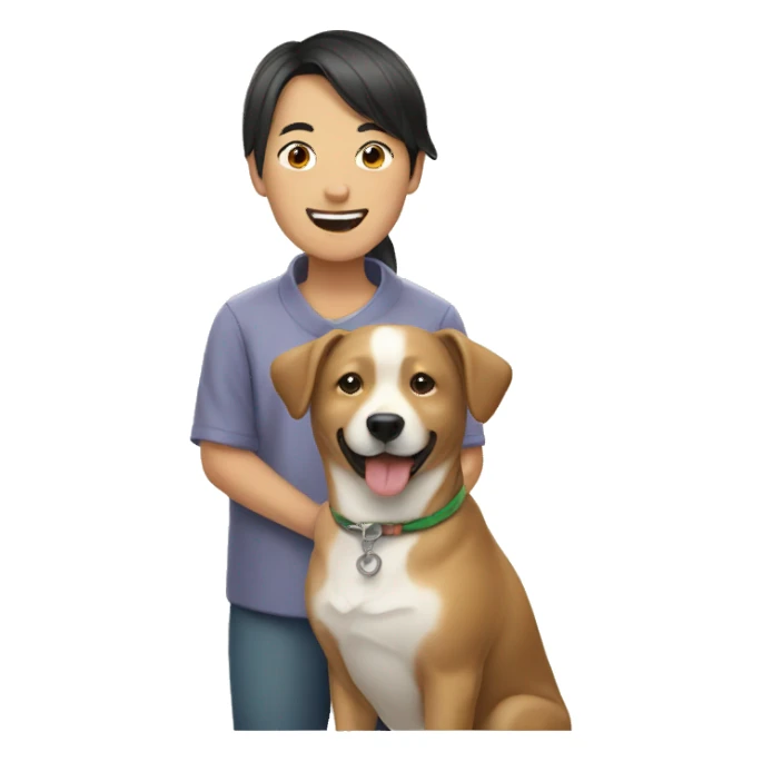 Asian and dog happy sticker
