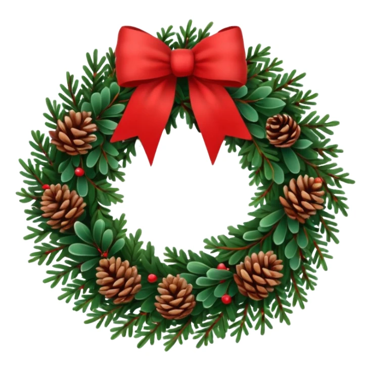 Christmas wreath with long bow and pinecones sticker