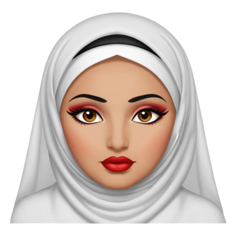 big plus size, arab, veil, arabian clothes, baddie,pretty, makeup, bright red lipgloss, black eyeliner, sticker