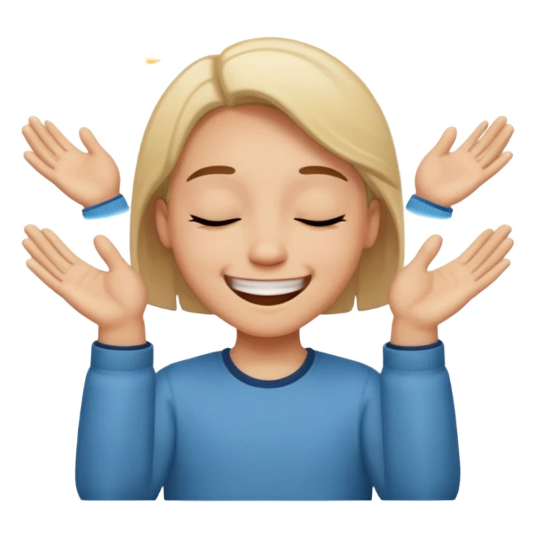 מישהו עם חיוך גדול עיניים סגורות וידיים באמצע ישרות  sticker