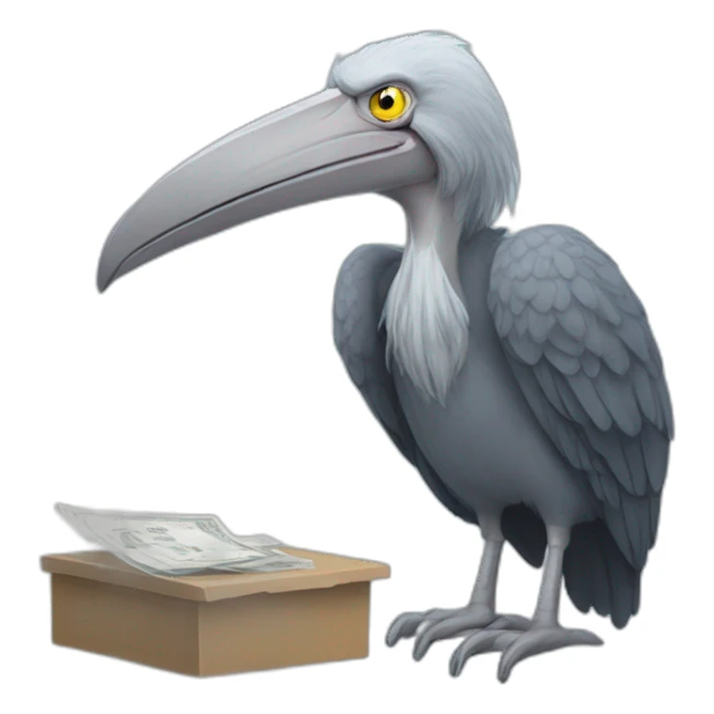 A shoebill paying taxes sticker