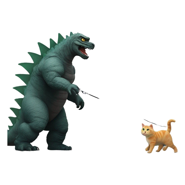 Godzilla walking his pet cat with a leash sticker