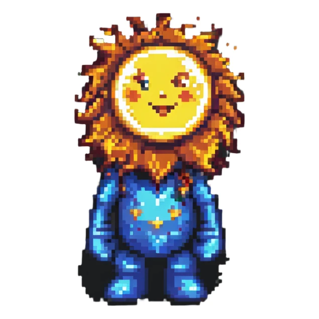 character dazzled by the sun, pixel art style sticker